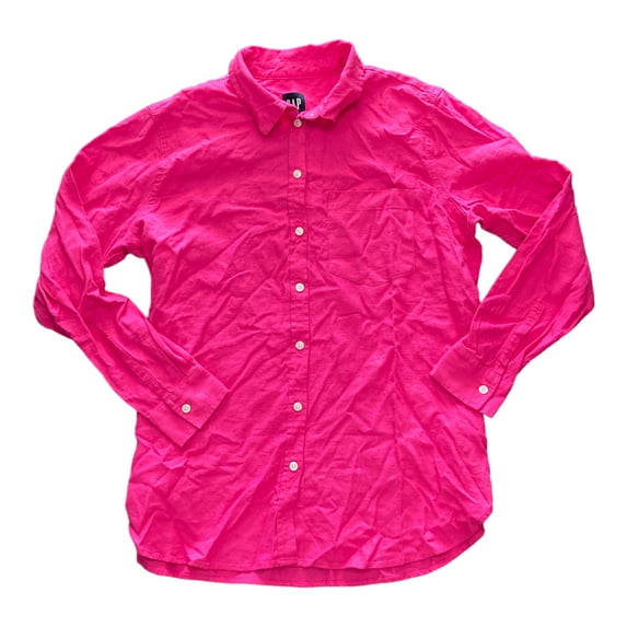 Gap Ladies Lightweight Long Sleeve Collared Linen Button Down Top (Very Berry, XL)