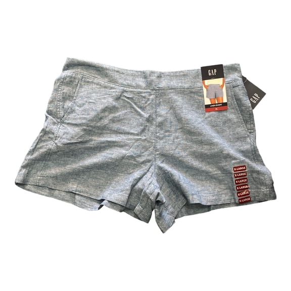 Gap Ladies Linen Lightweight Breathable Pull On Elastic Waistband Short (Blue Chambray, L)