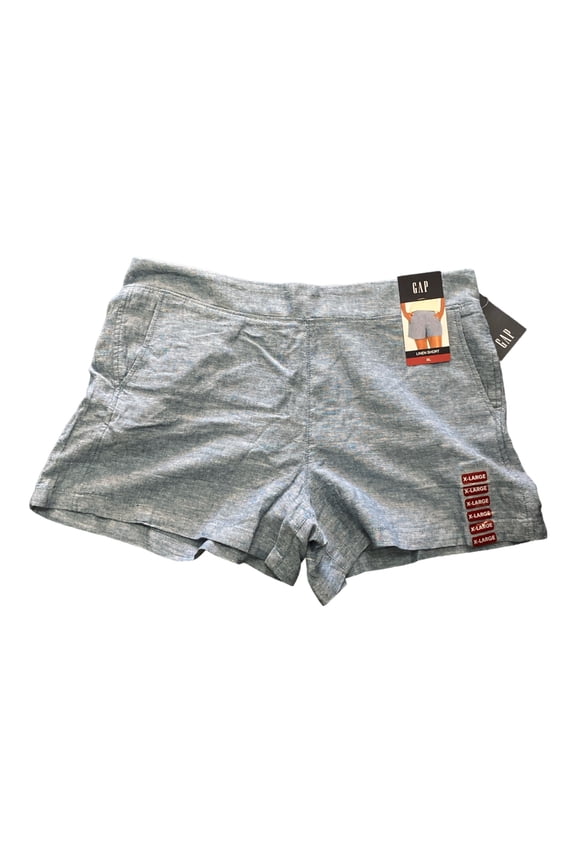 Ladies Linen Lightweight Breathable Pull On Elastic Waistband Short (Blue Chambray, XXL)