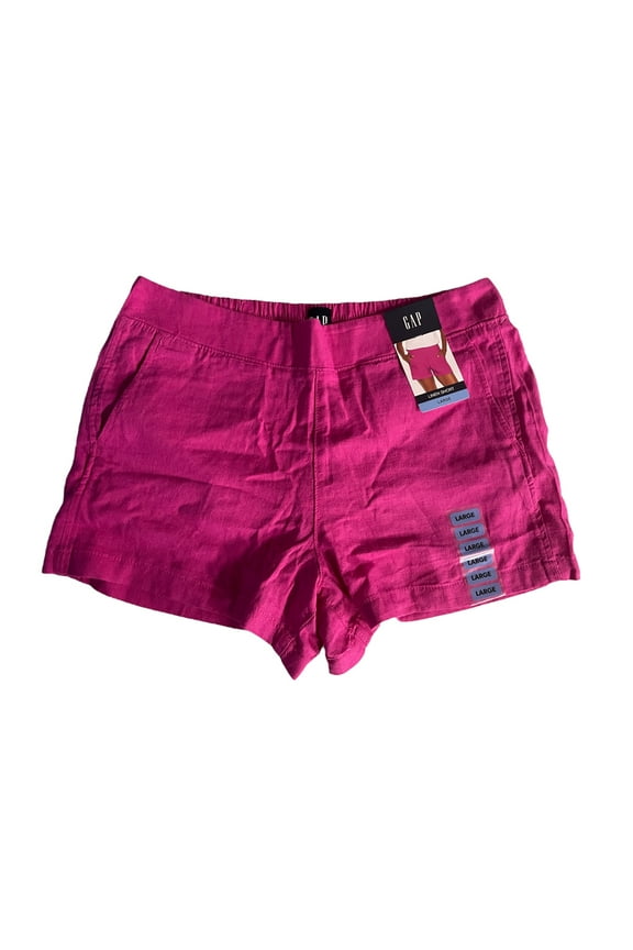 Ladies Linen Pull On Elastic Waistband Short, Very Berry, XL)