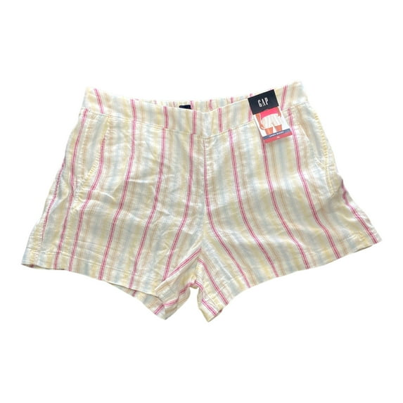 Gap Ladies Linen Lightweight Breathable Pull On Elastic Waistband Short (Dotted Sun Stripe, L)