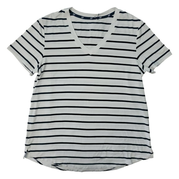 Gap Ladies Machine Washable Relaxed Easy Fit Short Sleeve V-Neck Tee (Midnight Stripe, XXL)
