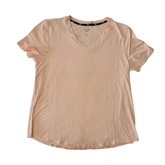 Gap Ladies Machine Washable Relaxed Easy Fit Short Sleeve V-Neck Tee (Peach Parfait, XL)