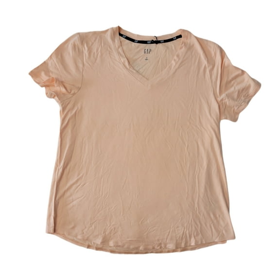 Gap Ladies Machine Washable Relaxed Easy Fit Short Sleeve V-Neck Tee (Peach Parfait, XS)