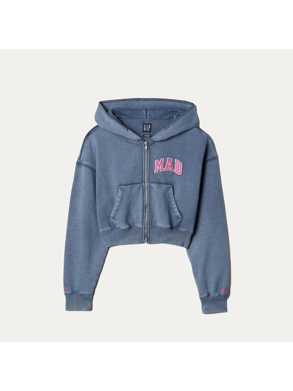 Madhappy Womens Large Cropped Full Zip Acid Wash Blue Pink Hoodie Size XS