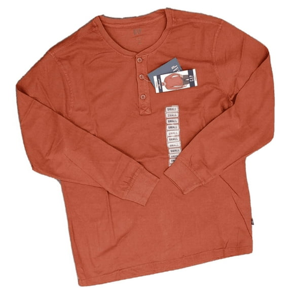 Gap Men's 100% Cotton Long Sleeve Jersey Henley T-Shirt (Chili Oil, S)