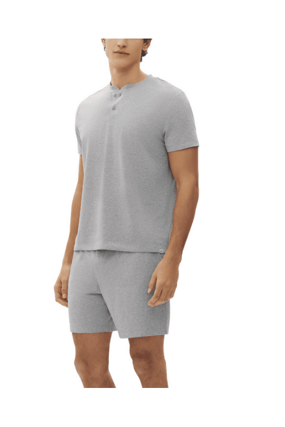 Men's 2-Pc. Heathered Henley Shirt & Shorts Pajama Set - Grey Assorted