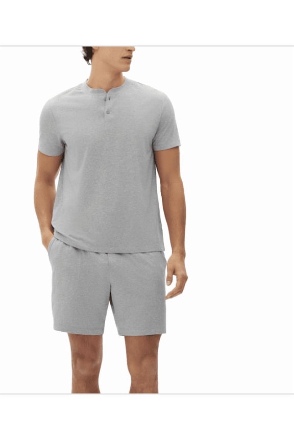 Men's 2-Pc. Heathered Henley Shirt & Shorts Pajama Set - Grey Assorted
