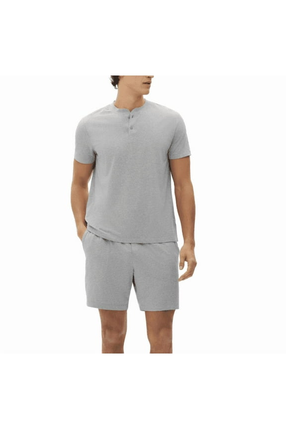 Men's 2-Pc. Heathered Henley Shirt & Shorts Pajama Set - Grey Assorted