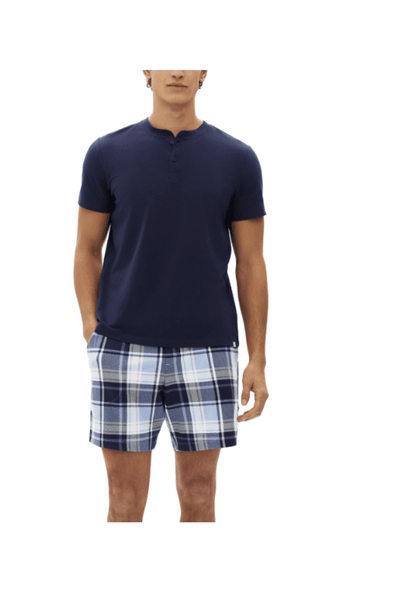 Men's 2-Pc. Solid Henley & Plaid Pajama Shorts Set - Assorted