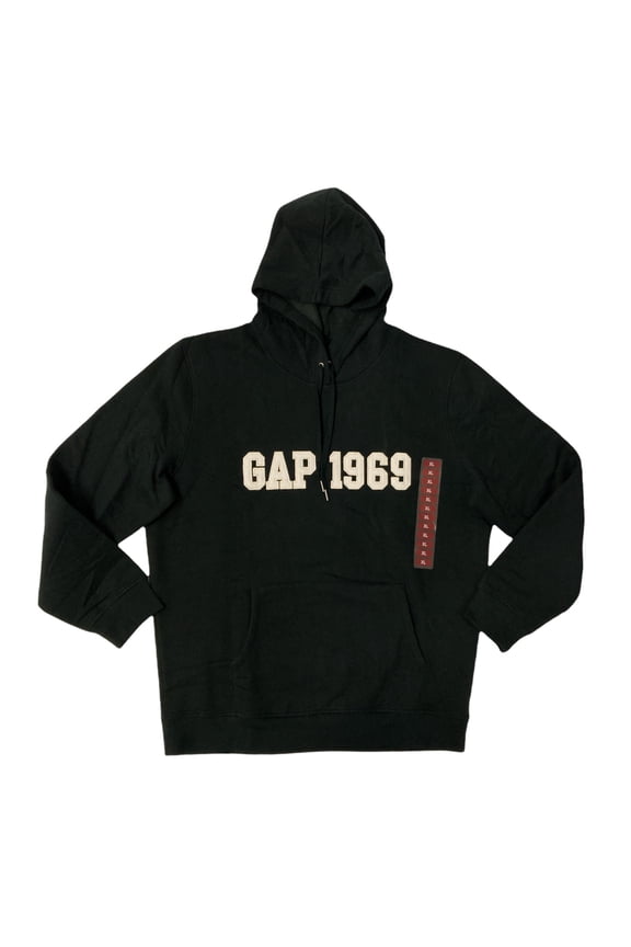 Men's Applique Fleece 1969 Logo Pullover Hoodie W/ Kangaroo Pocket (Black, S)