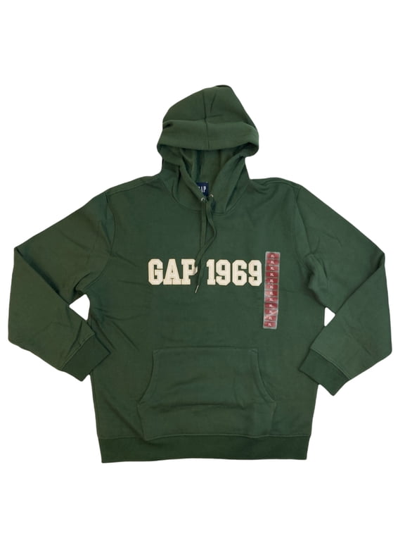 Men's Applique Fleece 1969 Logo Pullover Hoodie W/ Kangaroo Pocket (Olive, L)
