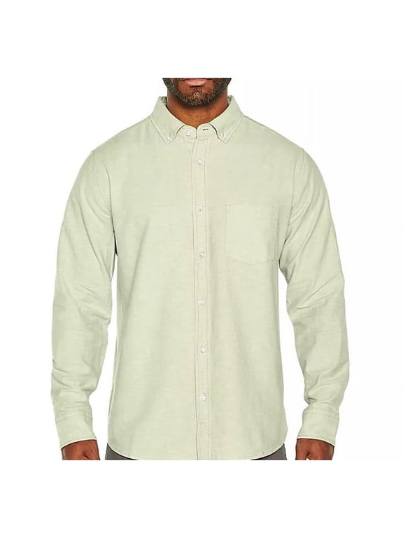 Men's Button Down Long Sleeve Relaxed Fit Oxford Shirt (Green Bay, XXL)