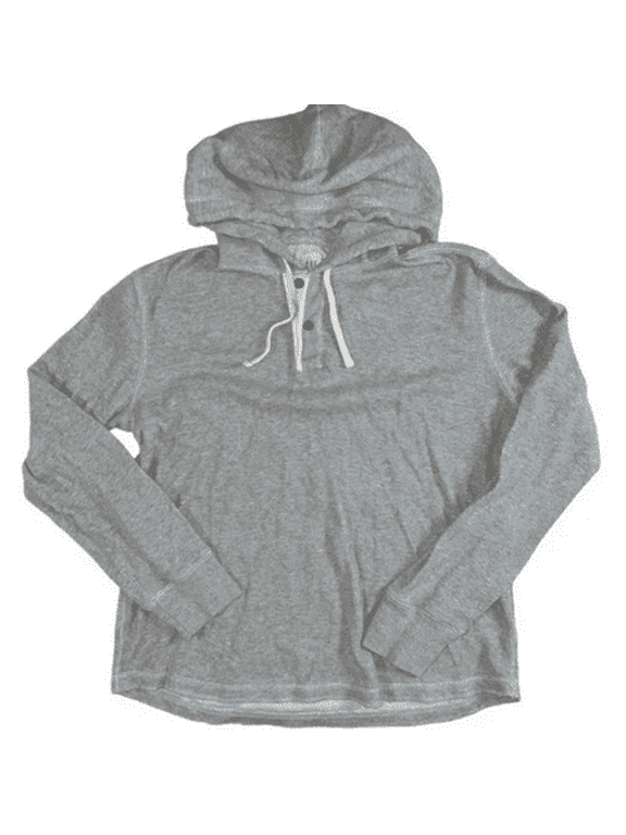 Mens Large Waffle-Knit Hooded Henley in Heather Gray