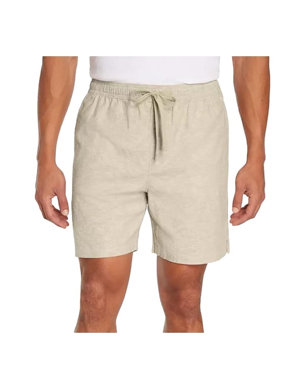 Men's Linen Pull On Shorts in Khaki Size XXL