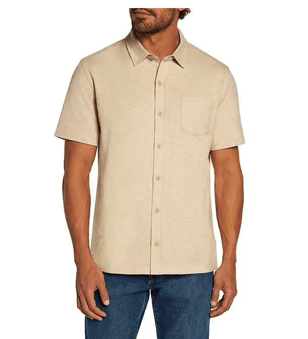 men's neutral dress shirt Gap Men's Short Sleeve Knit Button Down Shirt Neutral XL