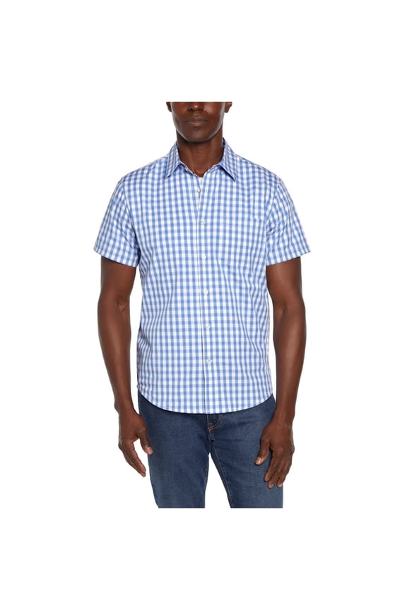 Men's Short Sleeve Poplin Shirt, Plaid Blue, XXL