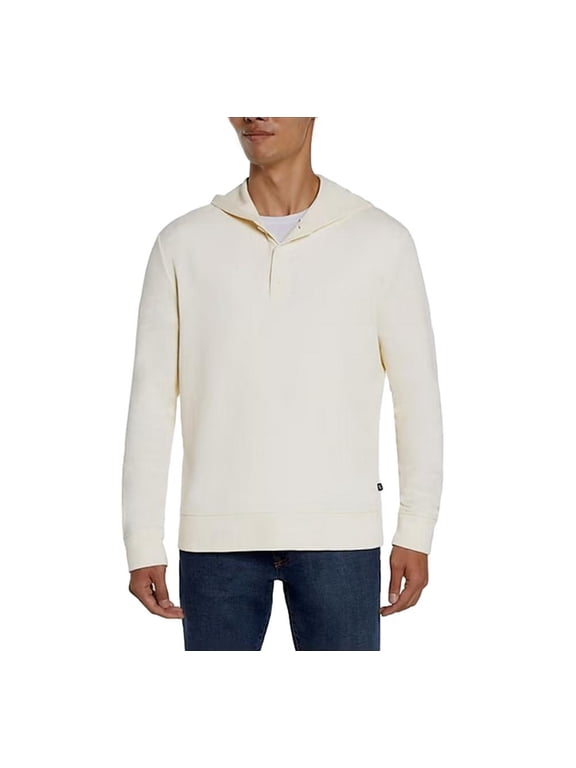 Men's Waffle Henley Hoodie in Cream Size XXL