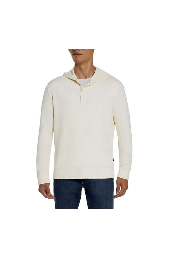 Men's Waffle Henley Hoodie in Cream Size XXL