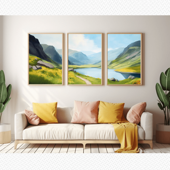Gap Of Dunloe Ireland Mountain Landscape Travel Poster Set 3 Prints Set 3 , Stretched Canvas