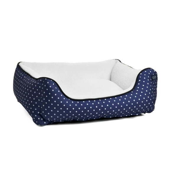 Gap Painted Dot Cuddler Pet Bed, Recycled Polyester Cover with Sherpa inner, Large 34"x24", Navy