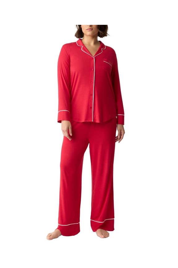 RED Body Jersey Long-Sleeve Pajama Coat Set, US Large