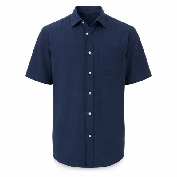 Gap Short Sleeve Button-Down Linen-Cotton Shirt, Navy, Size: S