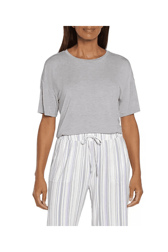 Women's 2-Piece Short Sleeve Pajama Set (Grey Stripe, XXL)