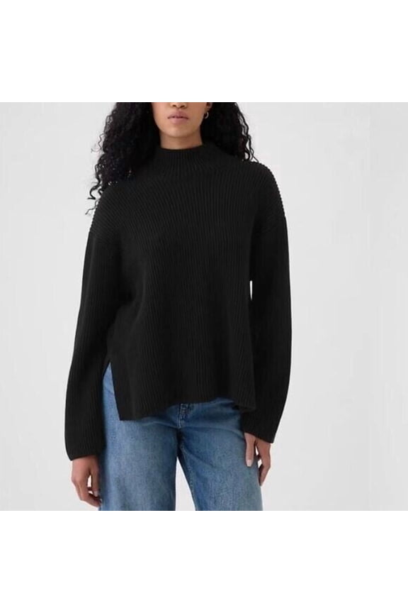 Women's Crew Neck Ribbed Knit Sweater Black XXL