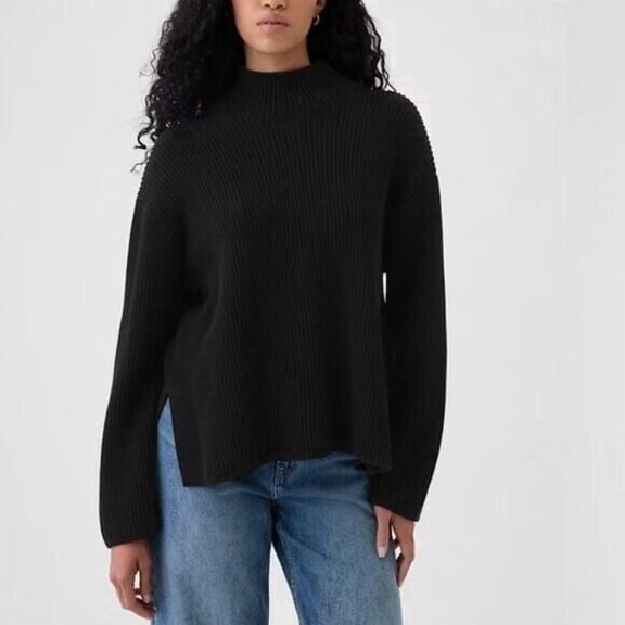 Gap Women's Crew Neck Ribbed Knit Sweater Black XXL