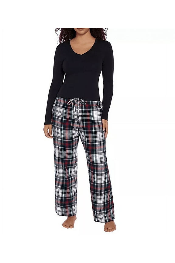 Women's Flannel Pajama Set (True Black Plaid, Medium)
