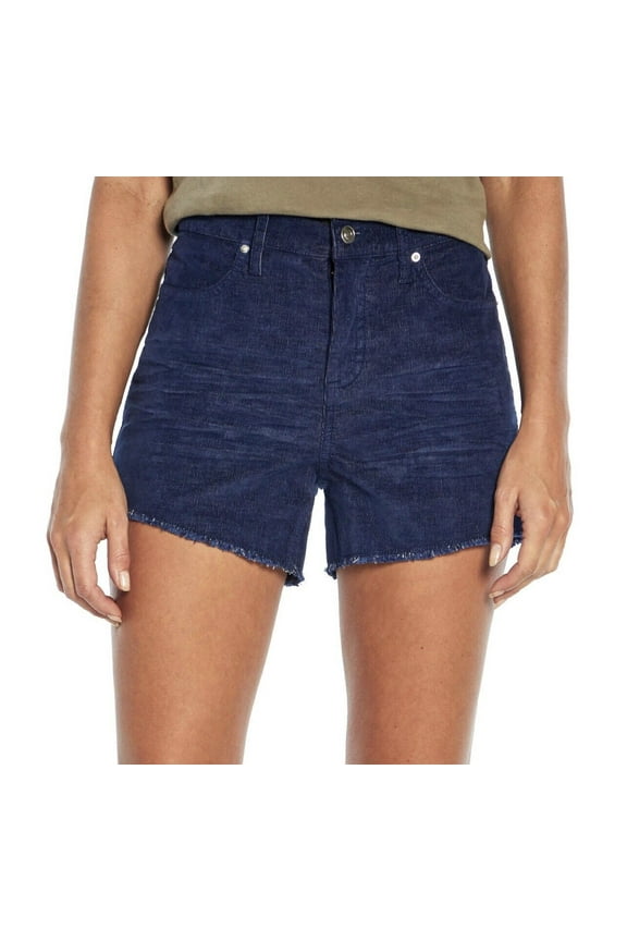Women's Frayed Hem 4" Inseam Buttoned Closure Corduroy Short (Medieval Blue, 16)