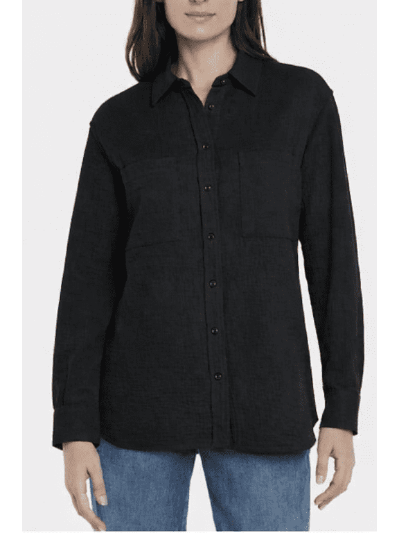 Women's Gauze Button Front Shirt, Black, XL