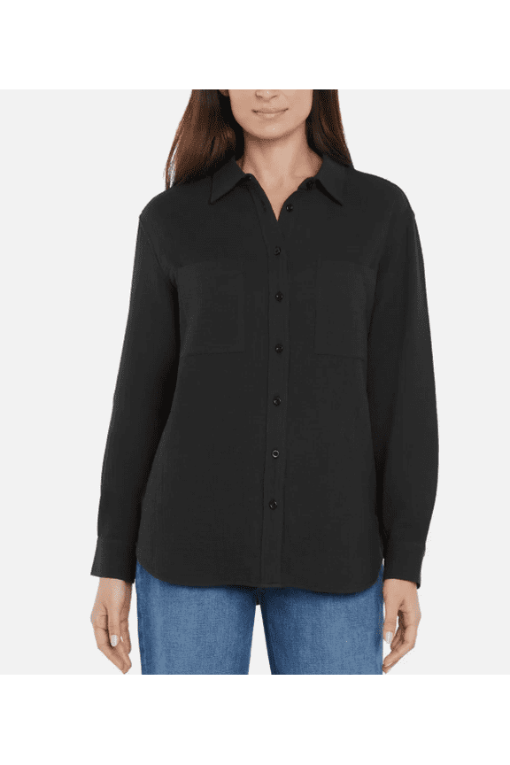 Women's Gauze Button Front Shirt Black XXL