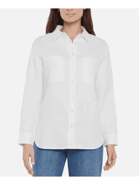 Women's Gauze Button Front Shirt White XL
