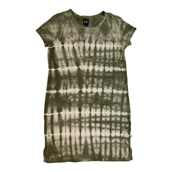 Gap Women's Knee Length Relaxed Fit Lightweight T-Shirt Dress (Olive Stripe Tie Dye, S)
