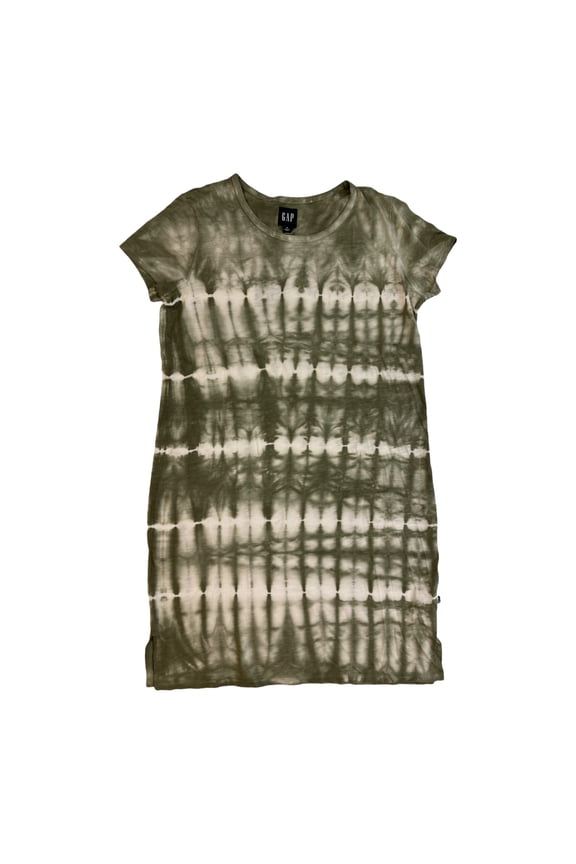 Women's Knee Length Relaxed Fit Lightweight T-Shirt Dress (Olive Stripe Tie Dye, S)