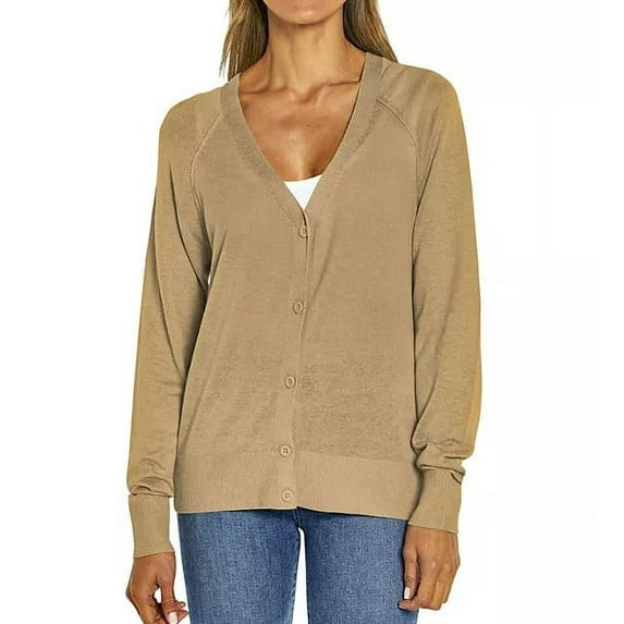 Gap Women's Linen Blend Lightweight Button Down V-Neck Cardigan Sweater (Irish Cream, XXL)