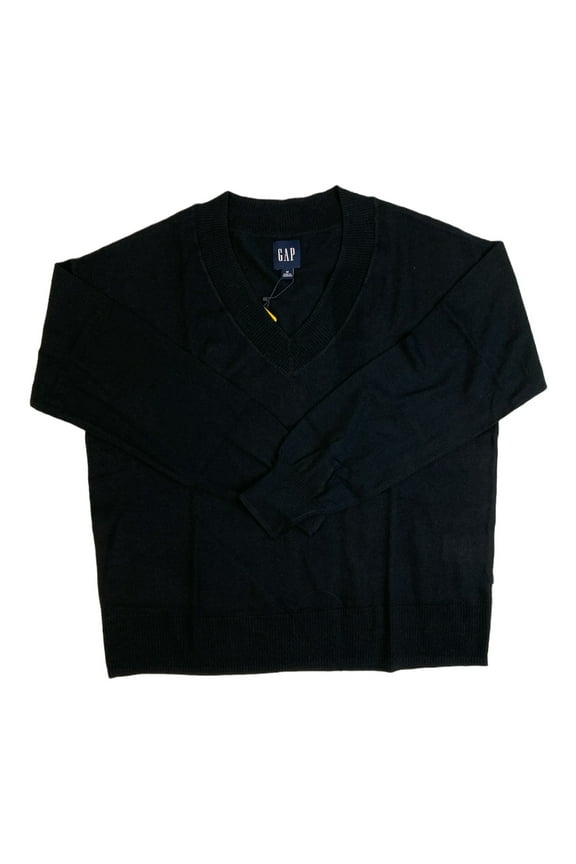 Women's Relaxed Fit Comfortable Lightweight V-Neck Sweater (True Black, XXL)