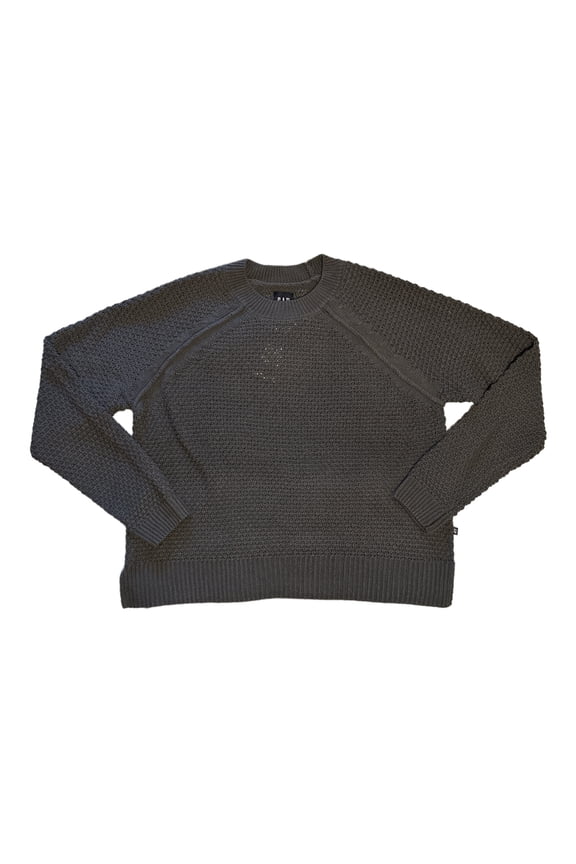 Women's Textured Reverse Stockinette Knit Long Sleeve Sweater (Silver Bells, L)