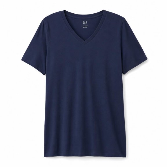 Gap: Womens V-Neck Short Sleeve T-Shirt, Navy Uniform, Size: L