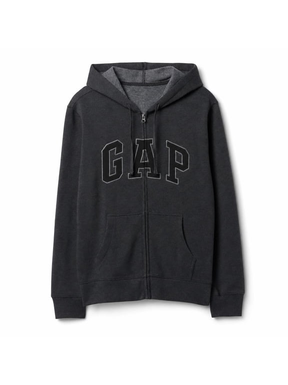 : Zip-Front Hoodie with Logo Graphic, Charcoal Grey, Size: S