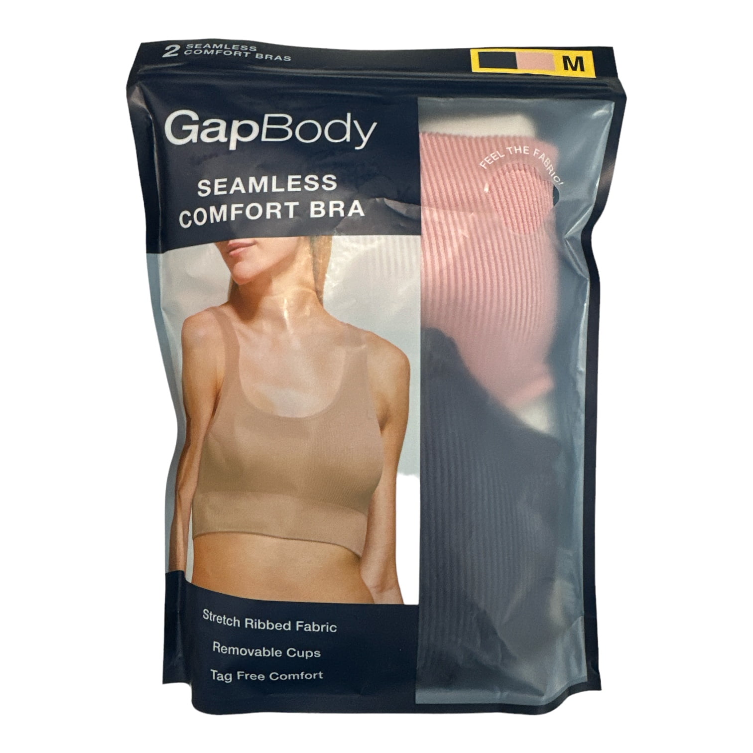 GapBody Women's 2-Pack Stretch Ribbed Tagless & Seamless Comfort Bras (True  Black/Nude, XXL)