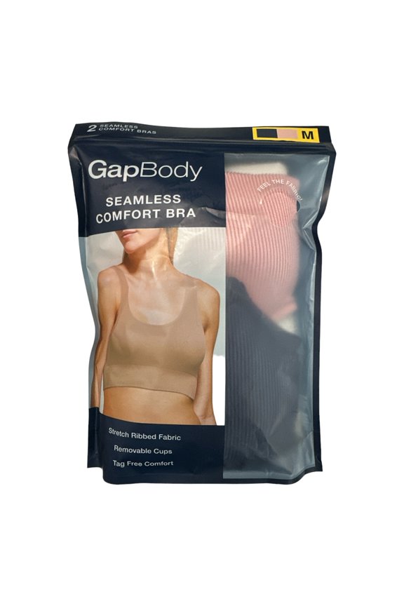 Body Women's 2-Pack Stretch Ribbed Tagless & Seamless Comfort Bras (Navy/Pink, M)