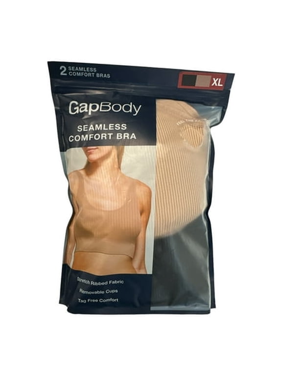 Body Women's 2-Pack Stretch Ribbed Tagless & Seamless Comfort Bras (True Black/Nude, L)