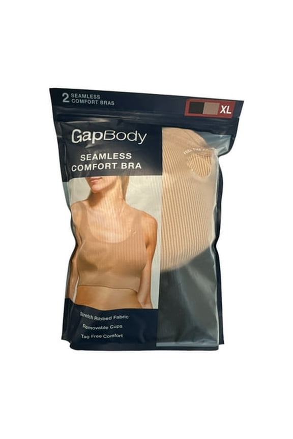 Body Women's 2-Pack Stretch Ribbed Tagless & Seamless Comfort Bras (True Black/Nude, L)