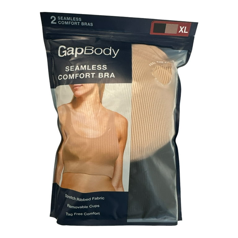 GapBody Women's 2-Pack Stretch Ribbed Tagless & Seamless Comfort Bras (True  Black/Nude, XL)