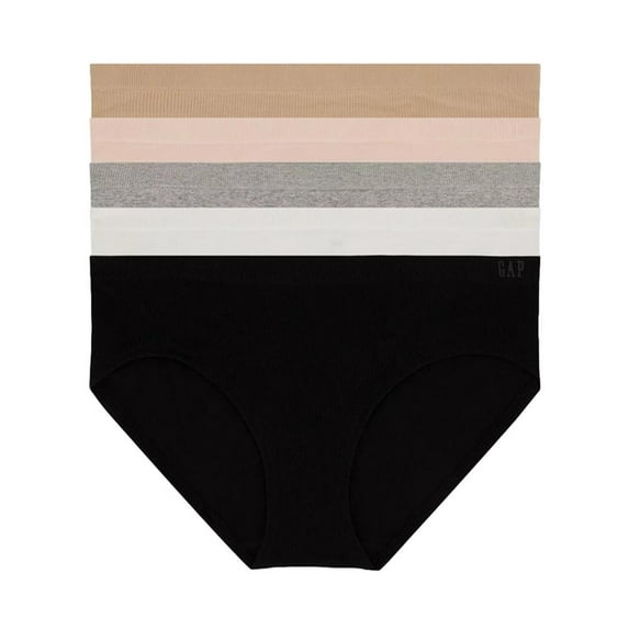 GapBody Women's 5-Pack Seamless Stretch Full Back Coverage Hipster Underwear (Navy/Grey/Nude/White/Pink, XXL)