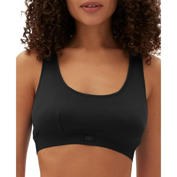 GapBody Women's Ribbed Logo Comfort Racerback Bra (True Black, Large)