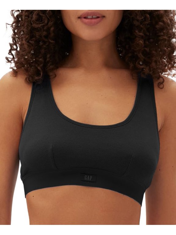 Body Women's Ribbed Logo Comfort Racerback Bra (True Black, Large)